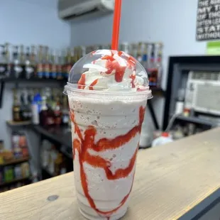 Green tea frappe with strawberry