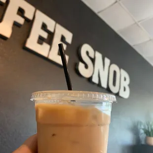 Iced pumpkin caramel latte with oat milk