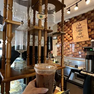 Iced dark mocha latte with oat milk