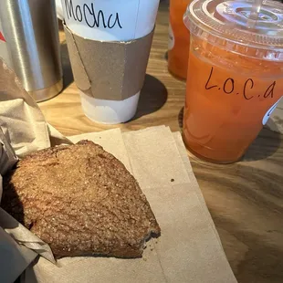 Loca juice, gluten free scone, and mocha