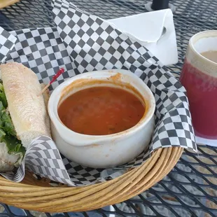 Turkey sandwich, cup of Tomato Florentine soup and a medium coffee.