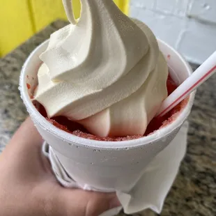 a hand holding a cup of ice cream