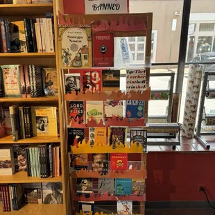 Banned books display.
