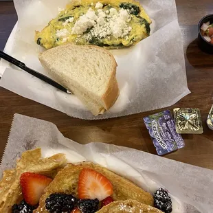 Soggy French toast and a "3" egg omelette