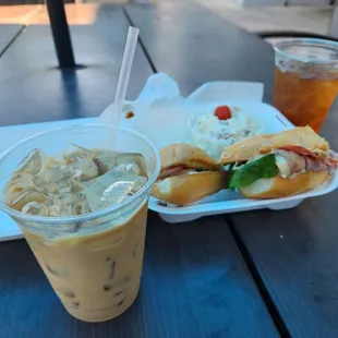 Today's Special Sandwich &amp; Iced Vanila Latte with Oatmilk. (Free Ice Tea)