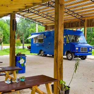a blue food truck