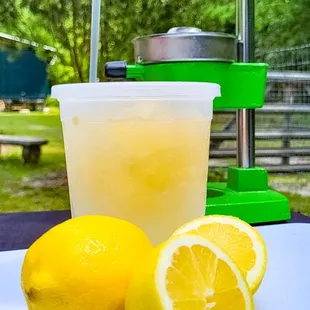 a lemon and a juicer