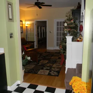 View out of the kitchen and facing into the Parlor