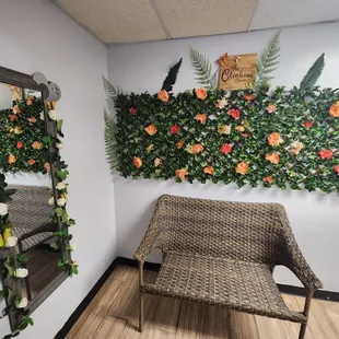 a chair and a mirror