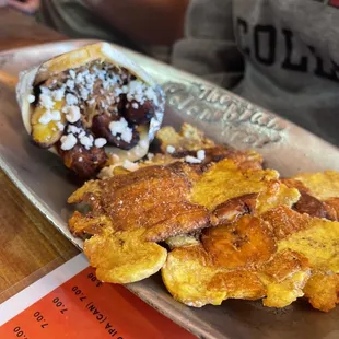 Arepa Ropa Vieja with tostones