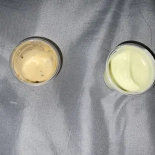 Left: pink sauce Right: garlic sauce