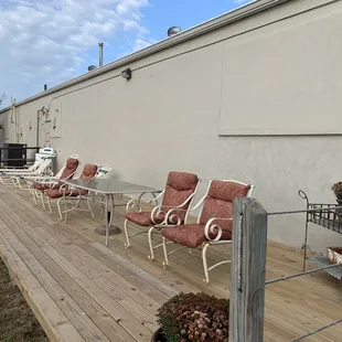 Patio by the office with the water view