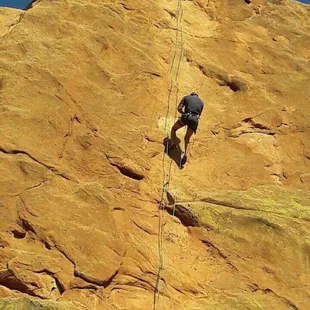 Me repelling down from the multi pitch climb.