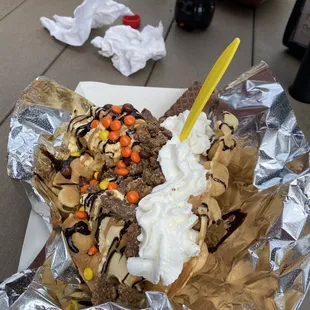 Peanut butter chocolate bubble waffle.