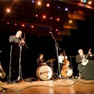 Photo of the Boilermaker Jazz band on the Large Theatre&apos;s stage by January Newbanks and Phil Boltz