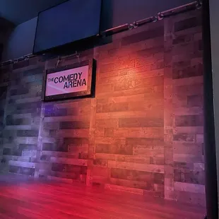 a stage with a red light