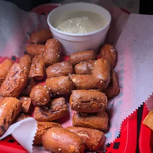 Pretzel cheese bites.
