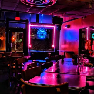 a bar with neon lights