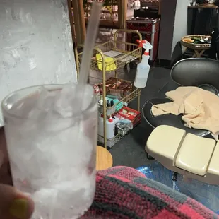 Complimentary drink, ice water for the pregnant girl lol