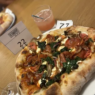 My pizza and drink after the pizza and cocktail workshops.