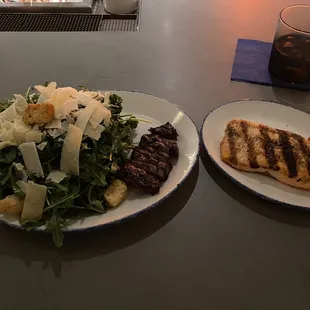 Kale &amp; Arugula Salad with side of steak and salmon