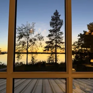 Sunset over the lake view from our table