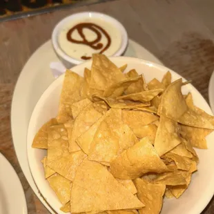 a plate of tortilla chips on a table