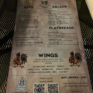 a menu for wings