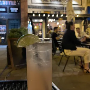 a drink on a table in a restaurant