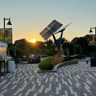 the sun setting in the background