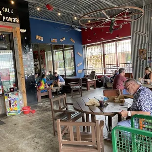 Outdoor patio with funky seating options