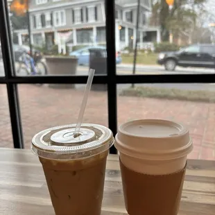 Iced oatmilk latte + Hot Chocolatechocolate