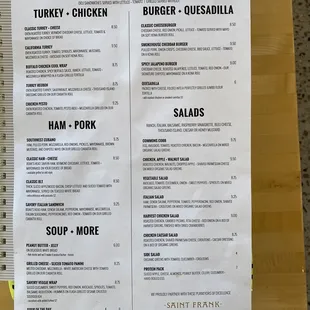 Back of menu