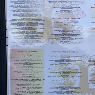 Menu posted out front as of January 2021