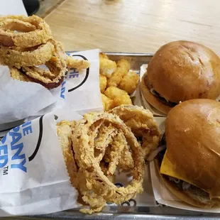 onion rings and burgers