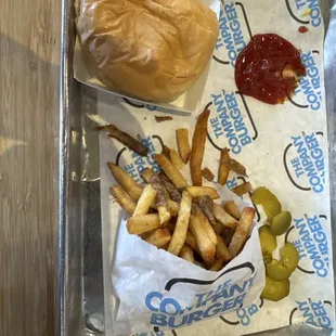 simple burger and fries