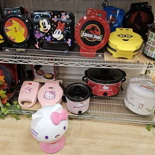 PeanutsToaster;Pikachu,Mickey,Jurassic,&amp;Minions waffleMakers; SnoopyCrockpot; HelloKittyWaffleMaker, crockpots,popcornPopper,&amp;riceCooker!