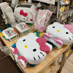 Hello Kitty toaster, thermos, grater, and containers