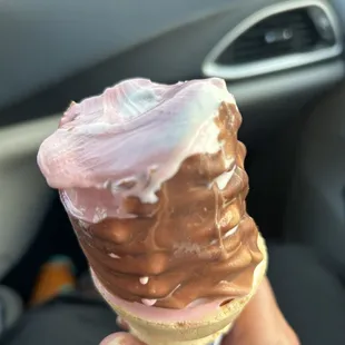 Strawberry and vanilla swirl with chocolate dip