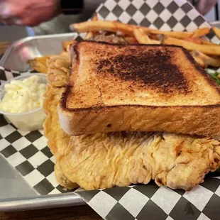 a chicken sandwich and fries