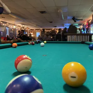 Pool table, along with bar and seating