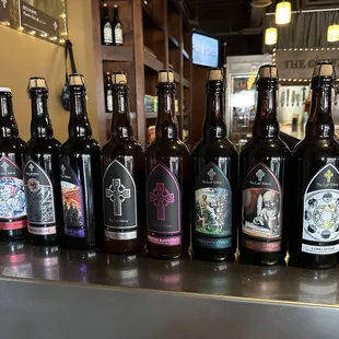a row of beer bottles