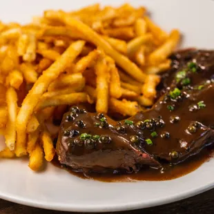 Steak Frites - hanger steak, French fries, peppercorn sauce
