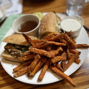French dip and sweet potato fries