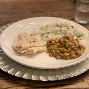 Sazon Class - Shrimp w/ chipotle crema, homemade flour tortillas and cilantro lime rice. Deliciousness!