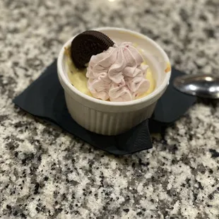 STEAK NIGHT CLASS - Oreo cheesecake w/ raspberry whipped cream. Freaking sublime!