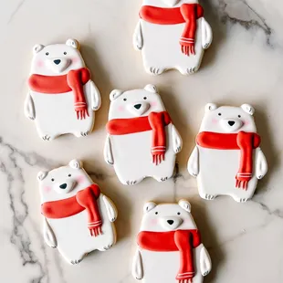 a group of polar bear cookies