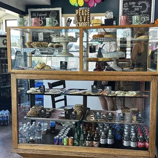 a display case full of baked goods