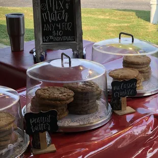 Peanut Butter, Molasses Crinkle and Snickerdoodle  4 for $10 and they&apos;re huge cookies!