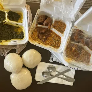 Egusi Soup, Cassava leaf stew. Fufu!!